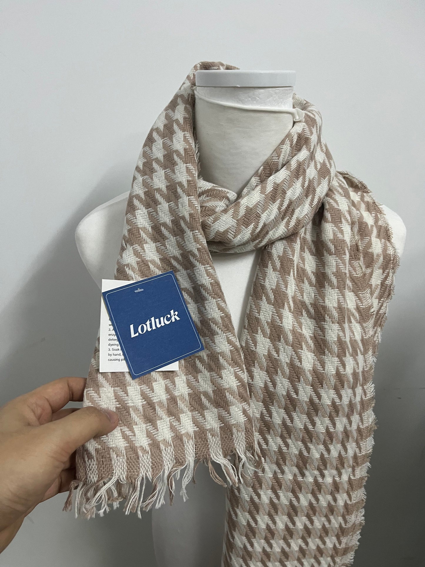 [Lotluck Scarfs]-Houndstooth Fringe Scarf - Autumn Winter Warm Imitation Cashmere Shawl
