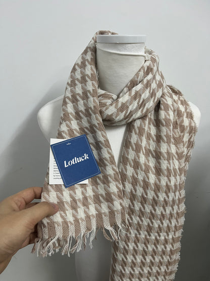 [Lotluck Scarfs]-Houndstooth Fringe Scarf - Autumn Winter Warm Imitation Cashmere Shawl