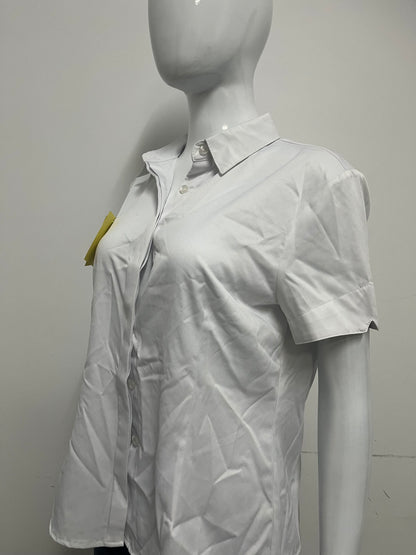 [Lotluck Shirts]-Women's Short-Sleeve White Shirt - Professional Commute Minimalist Pure Cotton Blouse
