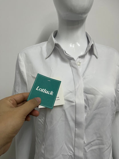 [Lotluck Shirts]-Women's Short-Sleeve White Shirt - Professional Commute Minimalist Pure Cotton Blouse
