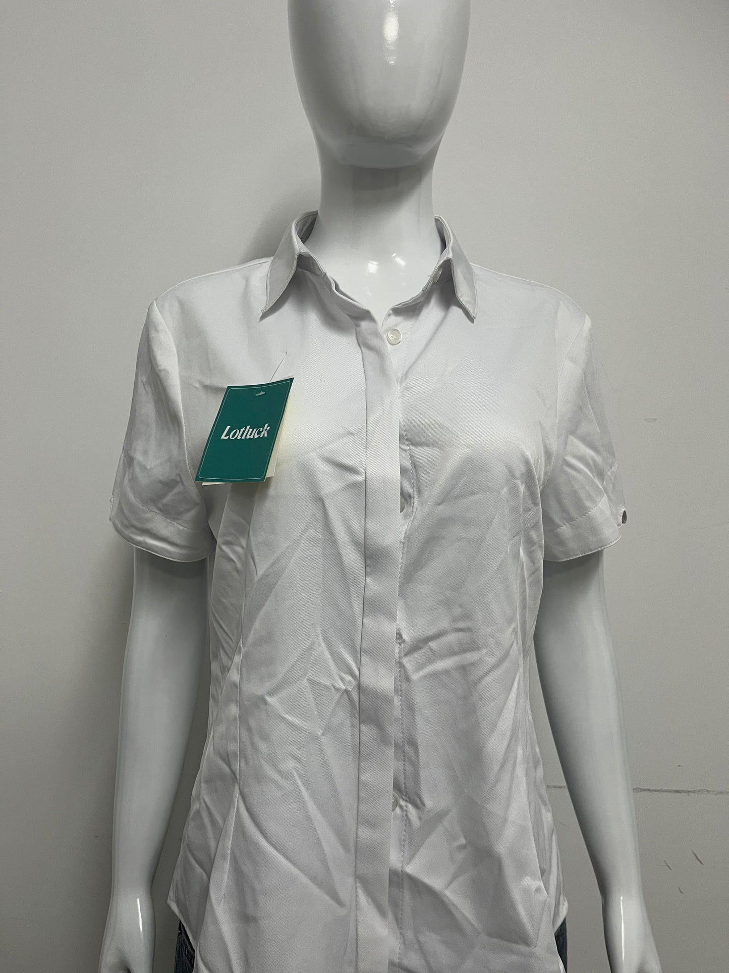 [Lotluck Shirts]-Women's Short-Sleeve White Shirt - Professional Commute Minimalist Pure Cotton Blouse