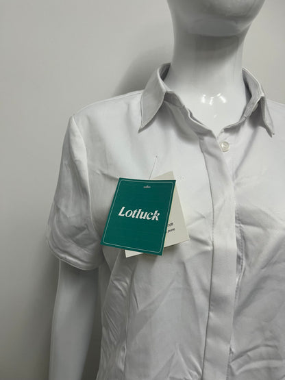 [Lotluck Shirts]-Women's Short-Sleeve White Shirt - Professional Commute Minimalist Pure Cotton Blouse