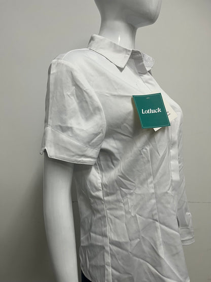 [Lotluck Shirts]-Women's Short-Sleeve White Shirt - Professional Commute Minimalist Pure Cotton Blouse