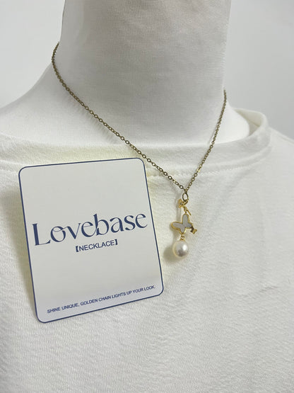 【Lovebase Butterfly & Pearl Necklace】—— Shine Unique, Golden Chain Lights Up Your Look