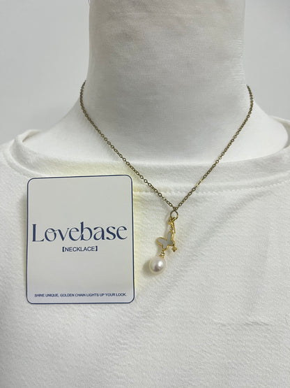 【Lovebase Butterfly & Pearl Necklace】—— Shine Unique, Golden Chain Lights Up Your Look