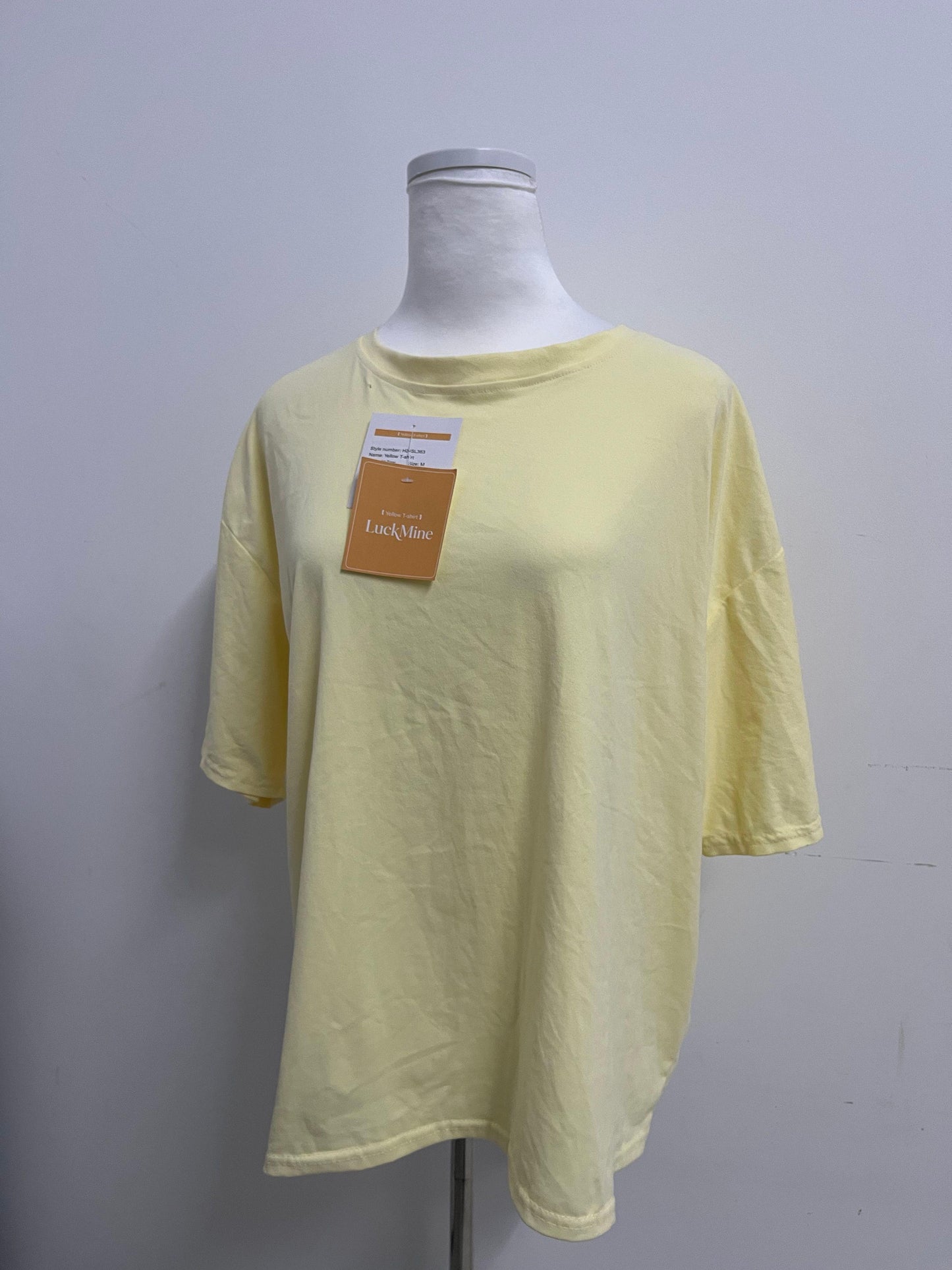 LuckMine Women's Loose Crew Neck Short Sleeve T-Shirt, Light Yellow Casual Versatile Top