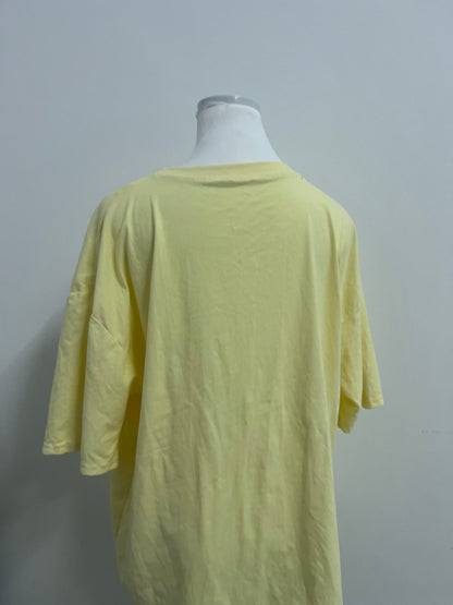 LuckMine Women's Loose Crew Neck Short Sleeve T-Shirt, Light Yellow Casual Versatile Top
