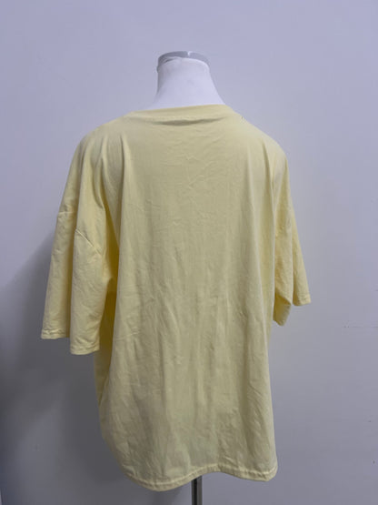LuckMine Women's Loose Crew Neck Short Sleeve T-Shirt, Light Yellow Casual Versatile Top