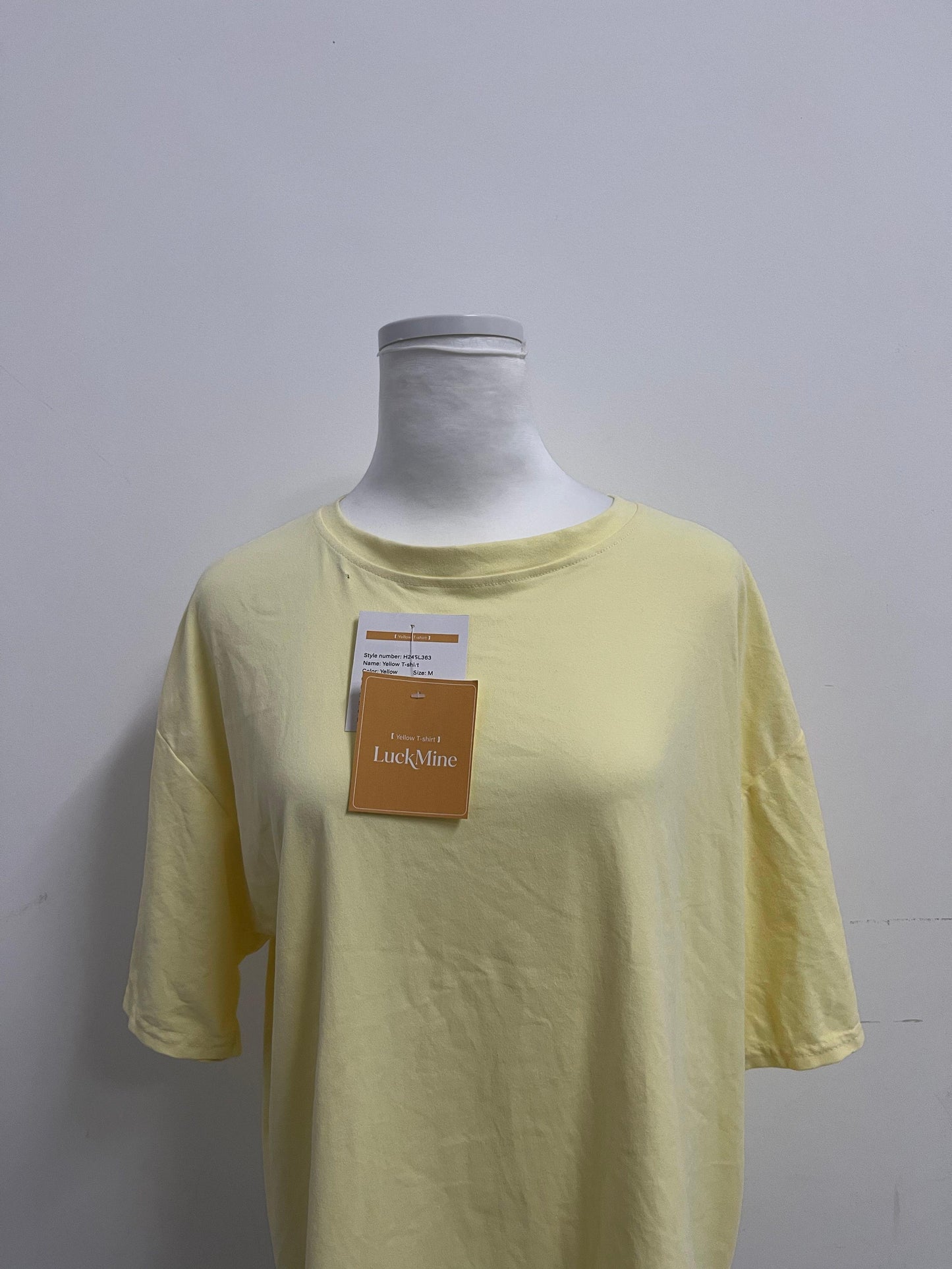 LuckMine Women's Loose Crew Neck Short Sleeve T-Shirt, Light Yellow Casual Versatile Top