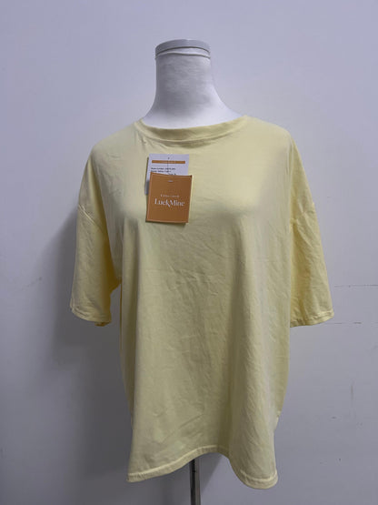 LuckMine Women's Loose Crew Neck Short Sleeve T-Shirt, Light Yellow Casual Versatile Top