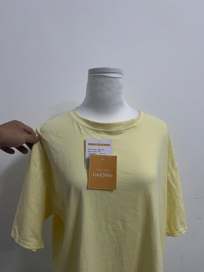 LuckMine Women's Loose Crew Neck Short Sleeve T-Shirt, Light Yellow Casual Versatile Top