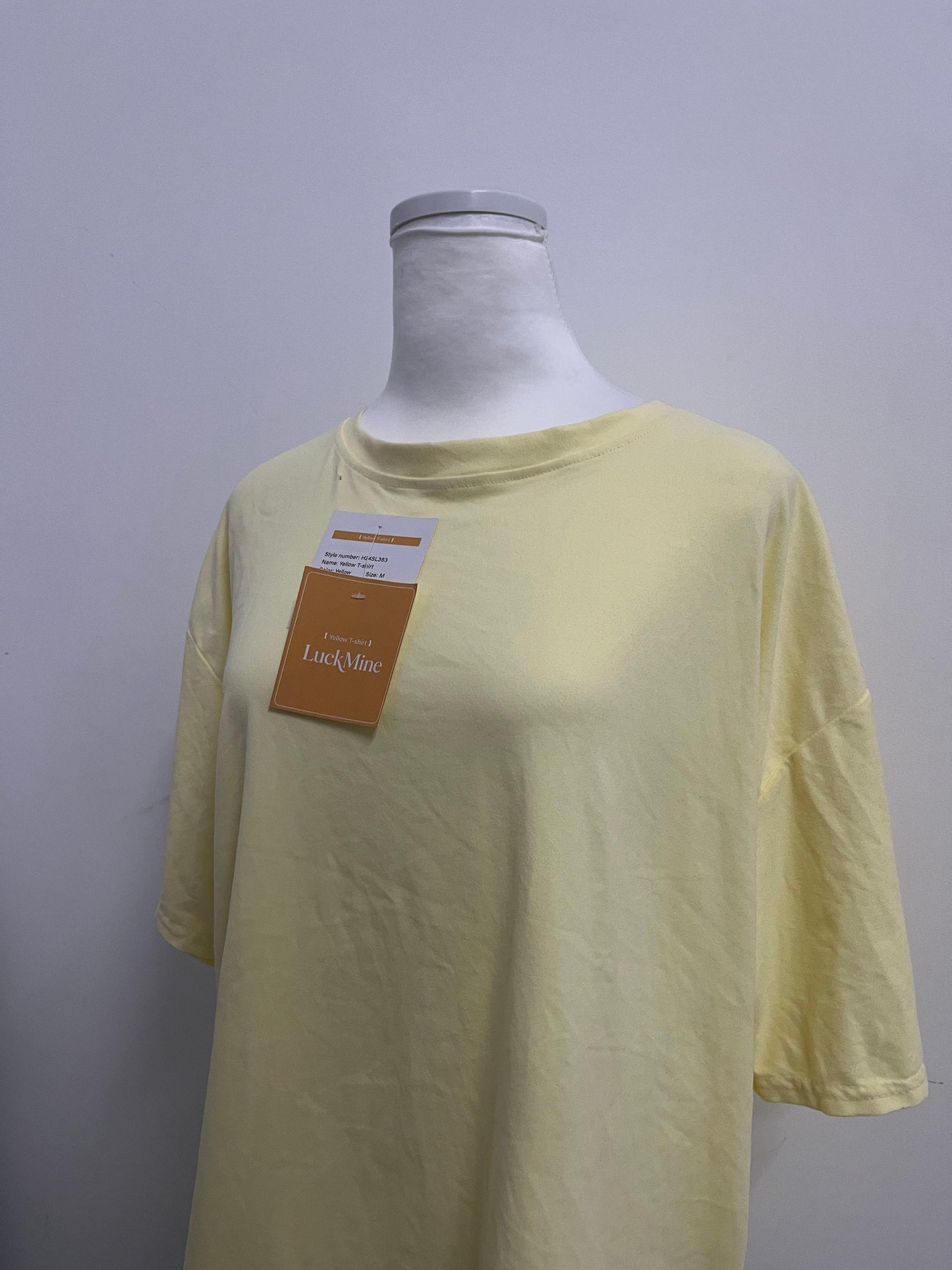 LuckMine Women's Loose Crew Neck Short Sleeve T-Shirt, Light Yellow Casual Versatile Top