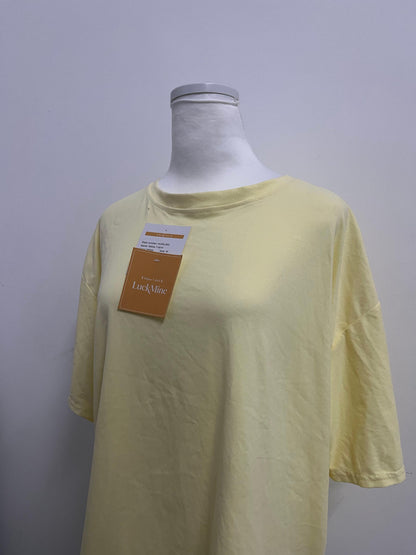 LuckMine Women's Loose Crew Neck Short Sleeve T-Shirt, Light Yellow Casual Versatile Top