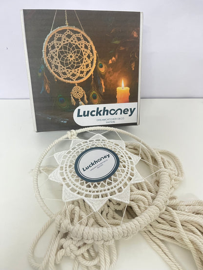 【Luckhoney Bohemian Beige Rope & Lace Dream Catcher】—— Artistic Wall/Window Decor for Cozy Home & Nursery Ambiance