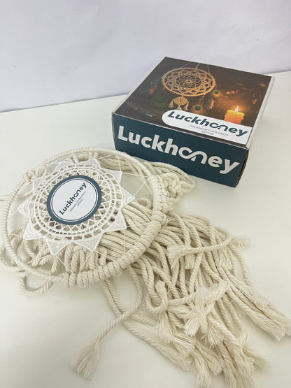【Luckhoney Bohemian Beige Rope & Lace Dream Catcher】—— Artistic Wall/Window Decor for Cozy Home & Nursery Ambiance