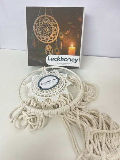 【Luckhoney Bohemian Beige Rope & Lace Dream Catcher】—— Artistic Wall/Window Decor for Cozy Home & Nursery Ambiance