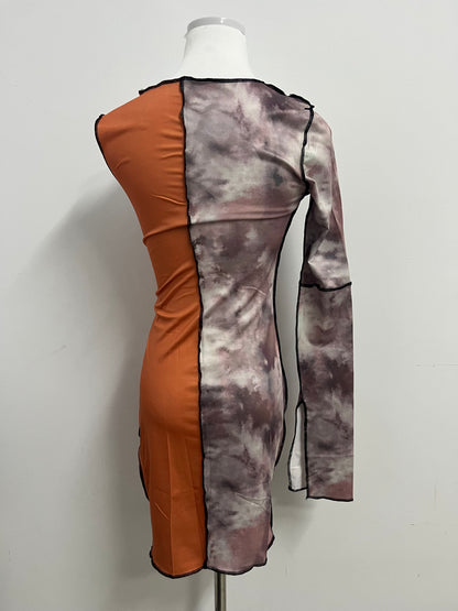 Luckoala Women's Tie Dye Long Sleeve Bodycon Dress Mock Neck Tight Pencil Dress