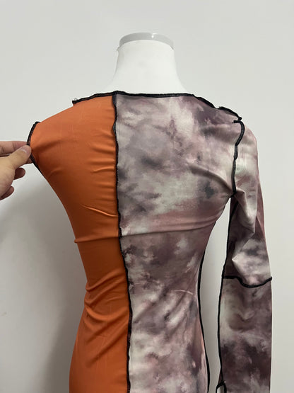 Luckoala Women's Tie Dye Long Sleeve Bodycon Dress Mock Neck Tight Pencil Dress