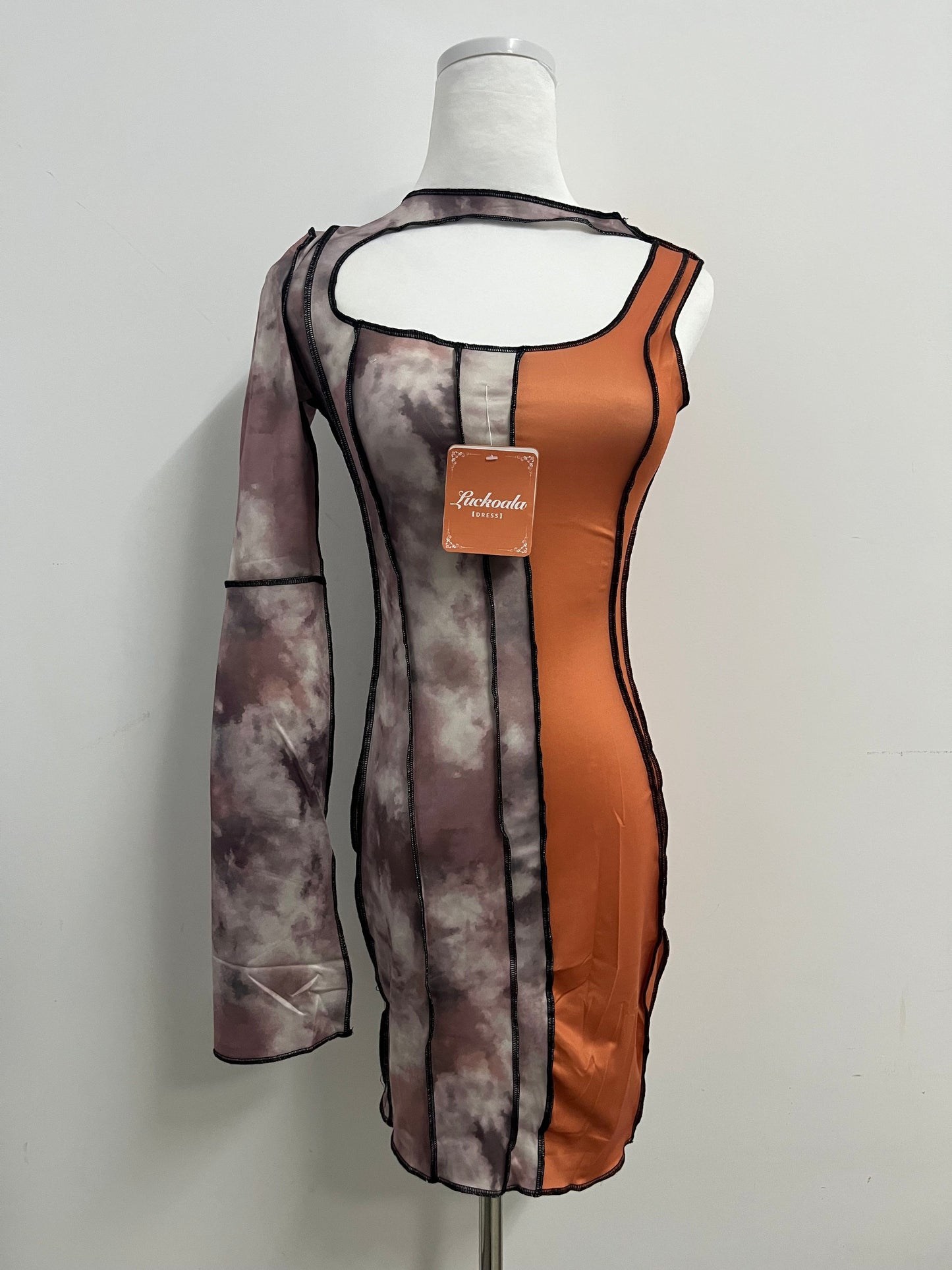 Luckoala Women's Tie Dye Long Sleeve Bodycon Dress Mock Neck Tight Pencil Dress
