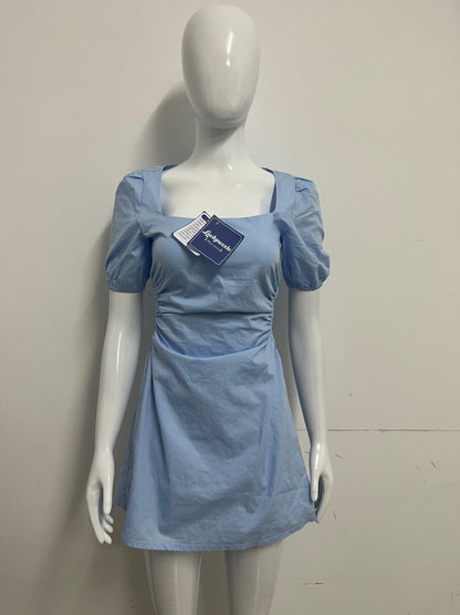 [Luckpuzzle Dresses]——Luckpuzzle French Square Neck Puff Sleeve Dress - Waist-Cinching Backless A-Line Mini Dress
