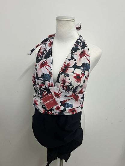 [Princelion Swimsuits]——Princelion Tropical Floral Halter One-Piece Swimsuit - Deep V Waist-Cinching Resort Swimwear