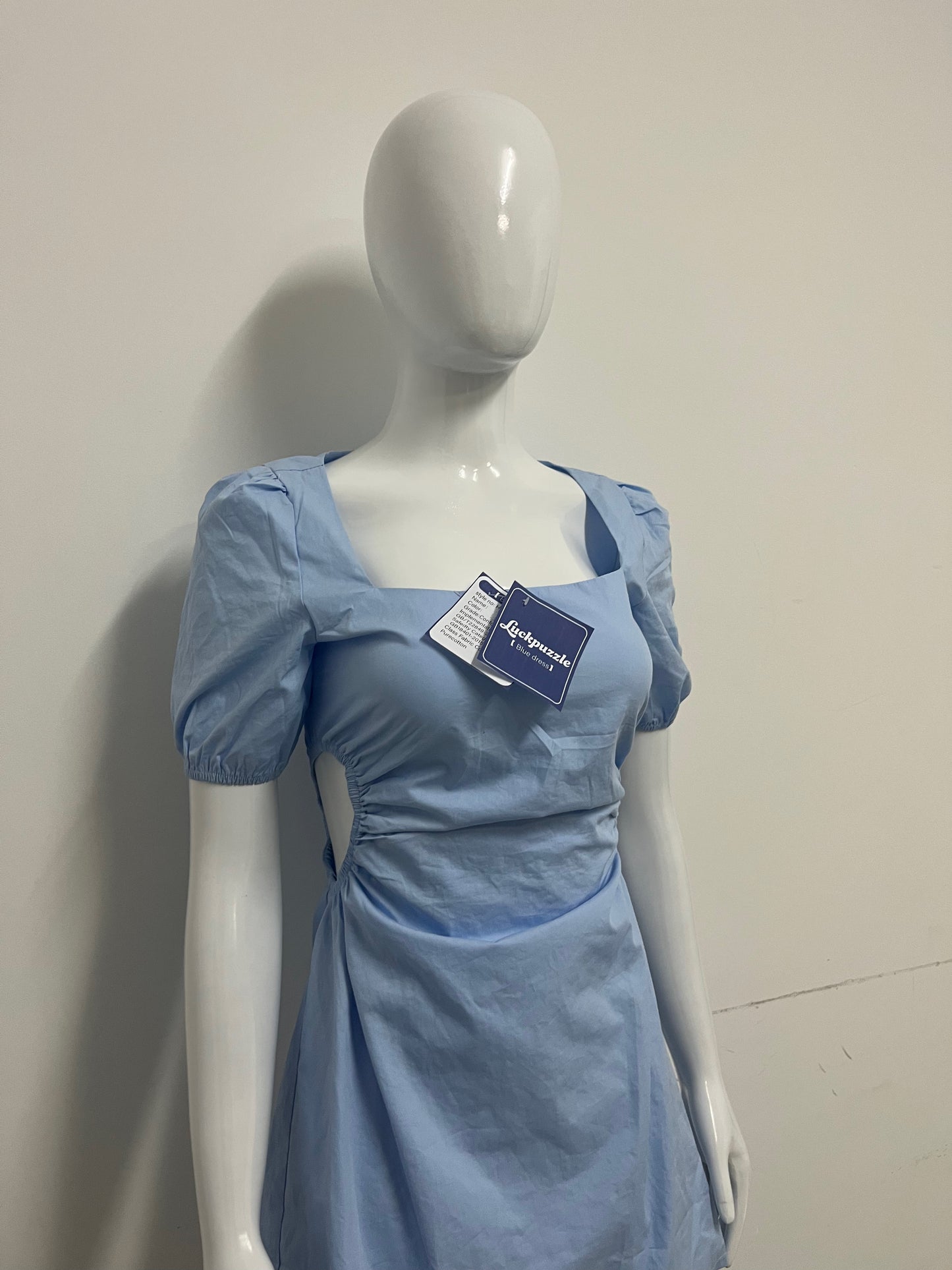 [Luckpuzzle Dresses]——Luckpuzzle French Square Neck Puff Sleeve Dress - Waist-Cinching Backless A-Line Mini Dress