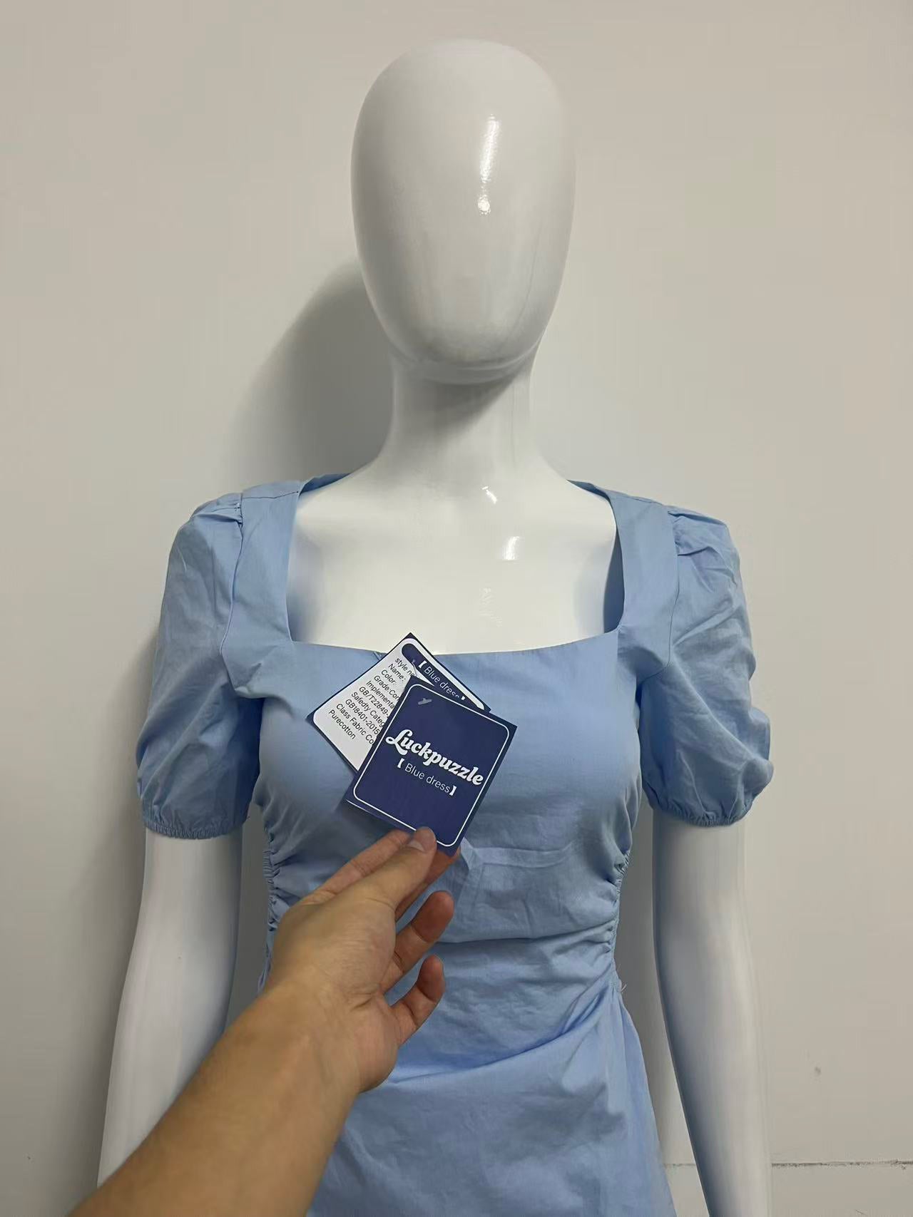 [Luckpuzzle Dresses]——Luckpuzzle French Square Neck Puff Sleeve Dress - Waist-Cinching Backless A-Line Mini Dress
