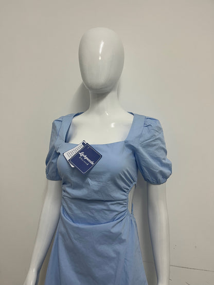 [Luckpuzzle Dresses]——Luckpuzzle French Square Neck Puff Sleeve Dress - Waist-Cinching Backless A-Line Mini Dress