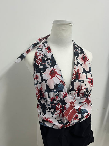 [Princelion Swimsuits]——Princelion Tropical Floral Halter One-Piece Swimsuit - Deep V Waist-Cinching Resort Swimwear