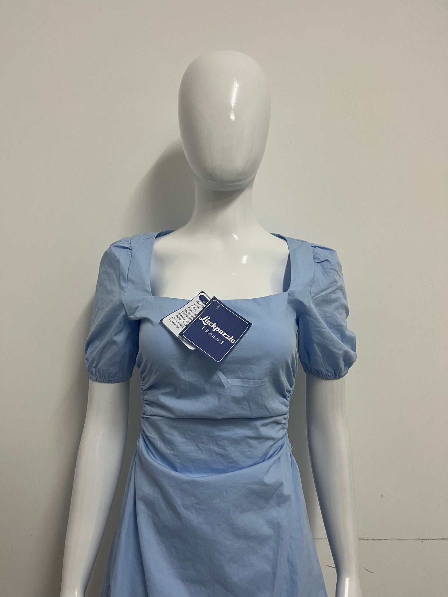 [Luckpuzzle Dresses]——Luckpuzzle French Square Neck Puff Sleeve Dress - Waist-Cinching Backless A-Line Mini Dress