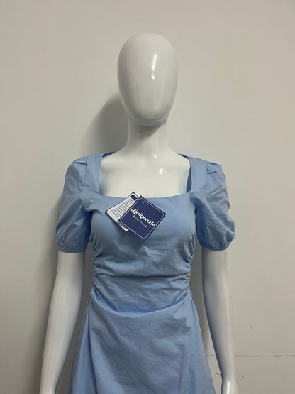 [Luckpuzzle Dresses]——Luckpuzzle French Square Neck Puff Sleeve Dress - Waist-Cinching Backless A-Line Mini Dress