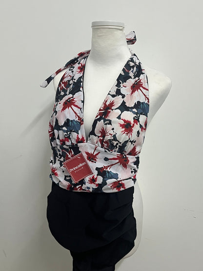 [Princelion Swimsuits]——Princelion Tropical Floral Halter One-Piece Swimsuit - Deep V Waist-Cinching Resort Swimwear