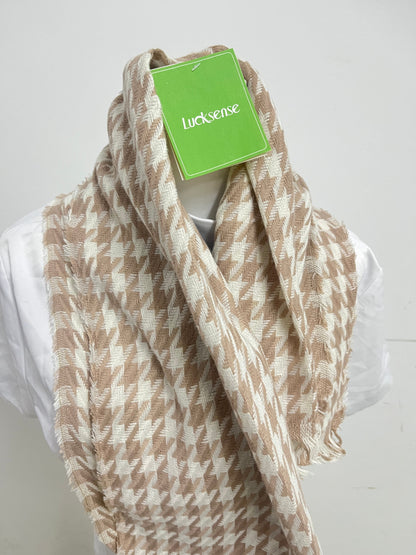 Lucksense Houndstooth Knit Scarf Retro Fashion Warm & Comfortable A Versatile Textured Piece for Autumn & Winter Outfits