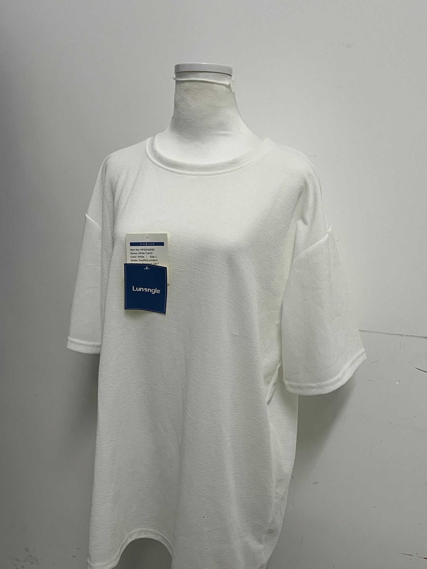[Lunangle Tee-shirts]-Textured Oversized White Tee-Shirt - Minimalist Versatile Crew Neck Top