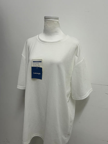 [Lunangle Tee-shirts]-Textured Oversized White Tee-Shirt - Minimalist Versatile Crew Neck Top