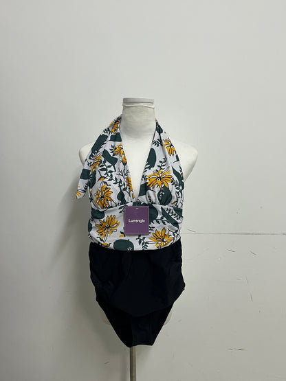 [Lunangle Swimsuits]-Halter Neck Two-Piece Swimsuit - Sunflower Print Tummy Control Swimwear