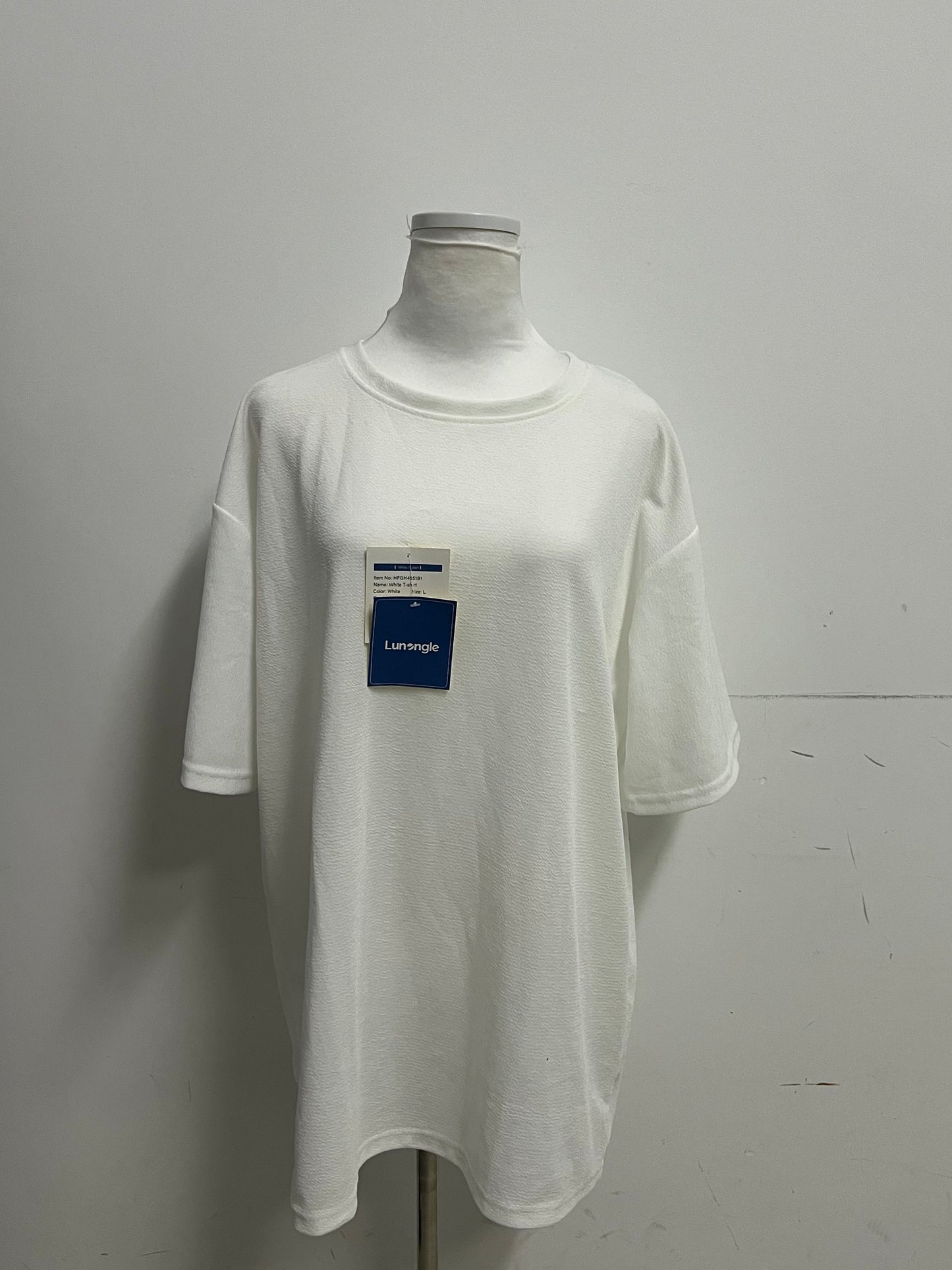 [Lunangle Tee-shirts]-Textured Oversized White Tee-Shirt - Minimalist Versatile Crew Neck Top