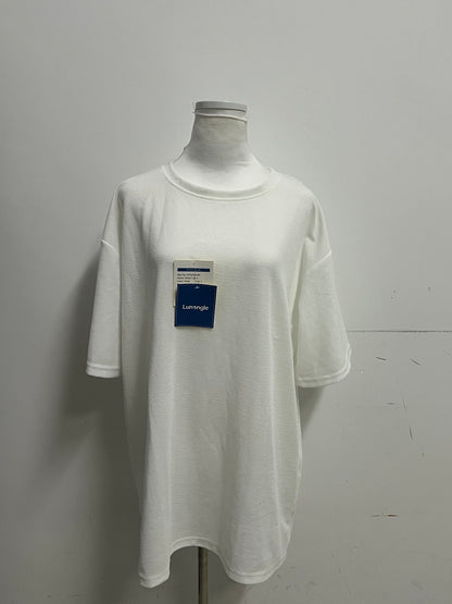 [Lunangle Tee-shirts]-Textured Oversized White Tee-Shirt - Minimalist Versatile Crew Neck Top