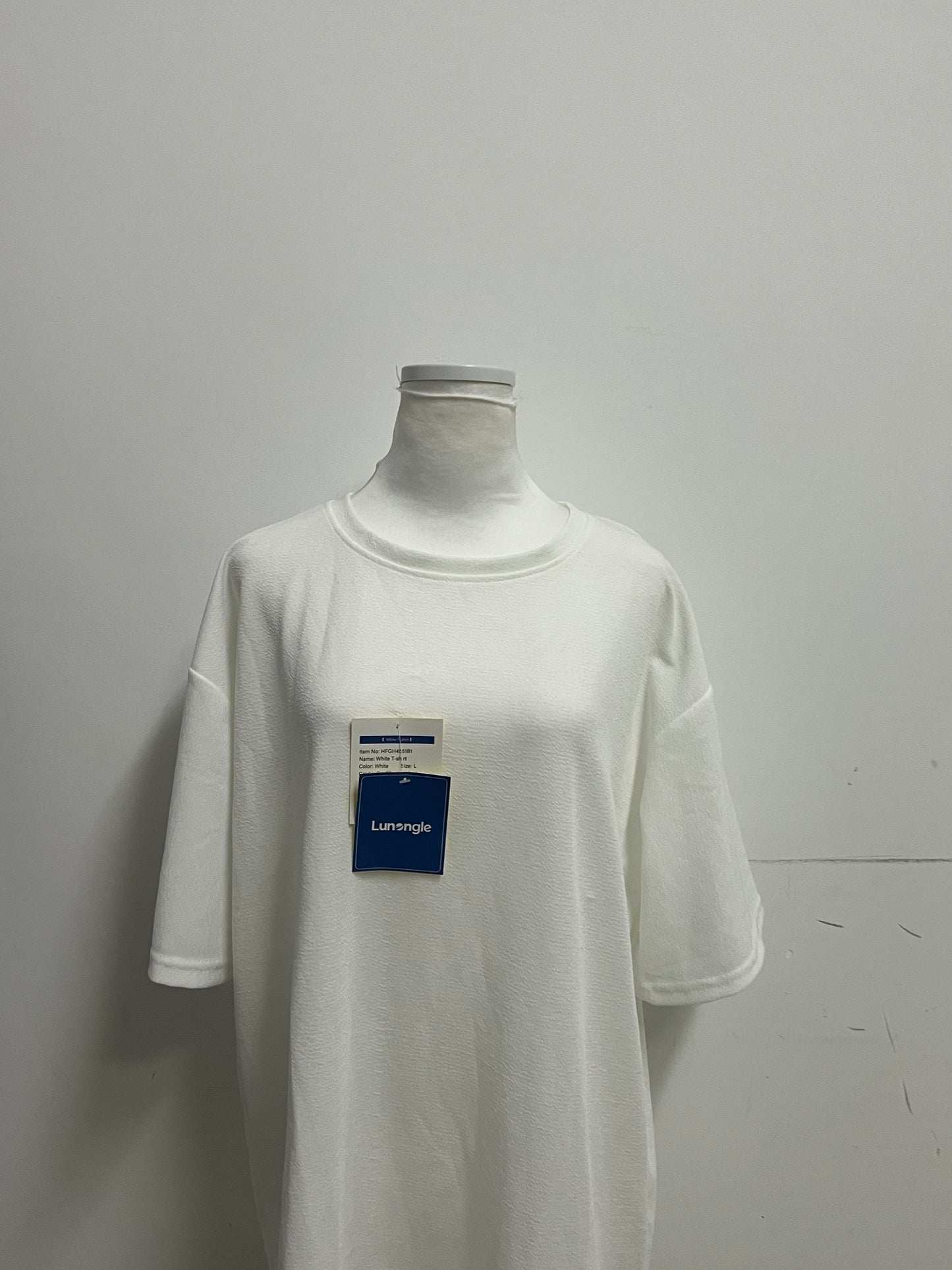 [Lunangle Tee-shirts]-Textured Oversized White Tee-Shirt - Minimalist Versatile Crew Neck Top