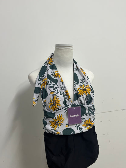 [Lunangle Swimsuits]-Halter Neck Two-Piece Swimsuit - Sunflower Print Tummy Control Swimwear