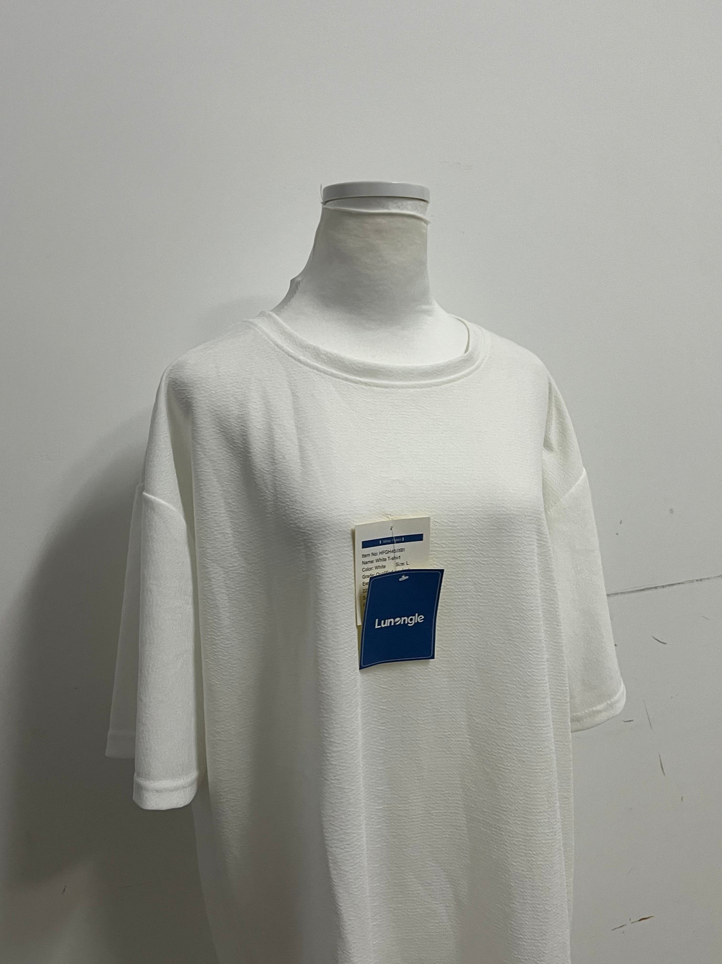[Lunangle Tee-shirts]-Textured Oversized White Tee-Shirt - Minimalist Versatile Crew Neck Top