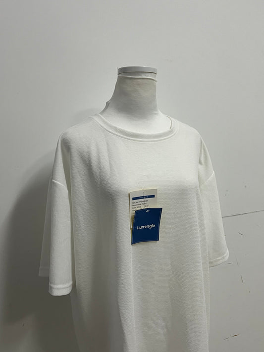 [Lunangle Tee-shirts]-Textured Oversized White Tee-Shirt - Minimalist Versatile Crew Neck Top