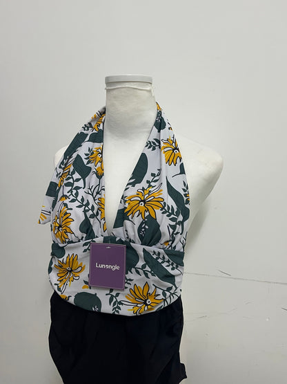 [Lunangle Swimsuits]-Halter Neck Two-Piece Swimsuit - Sunflower Print Tummy Control Swimwear