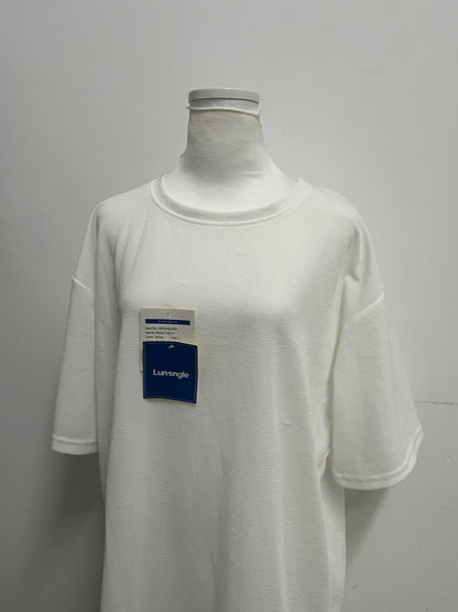 [Lunangle Tee-shirts]-Textured Oversized White Tee-Shirt - Minimalist Versatile Crew Neck Top