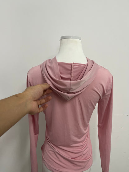 Lunaroom Full-Zip Hooded Athletic Shirt - Moisture-Wicking Activewear Top (Dusty Pink)