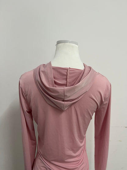 Lunaroom Full-Zip Hooded Athletic Shirt - Moisture-Wicking Activewear Top (Dusty Pink)