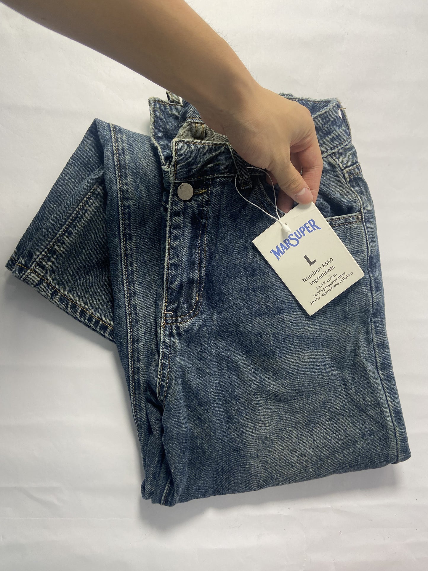 MARSUPER Pants Women's Jeans High Waisted Straight Leg Welt Pockets