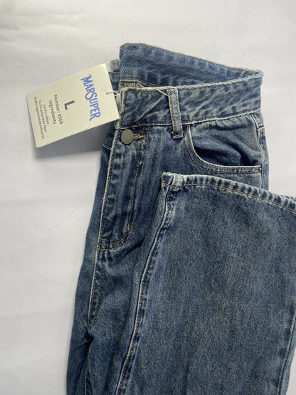 MARSUPER Pants Women's Jeans High Waisted Straight Leg Welt Pockets