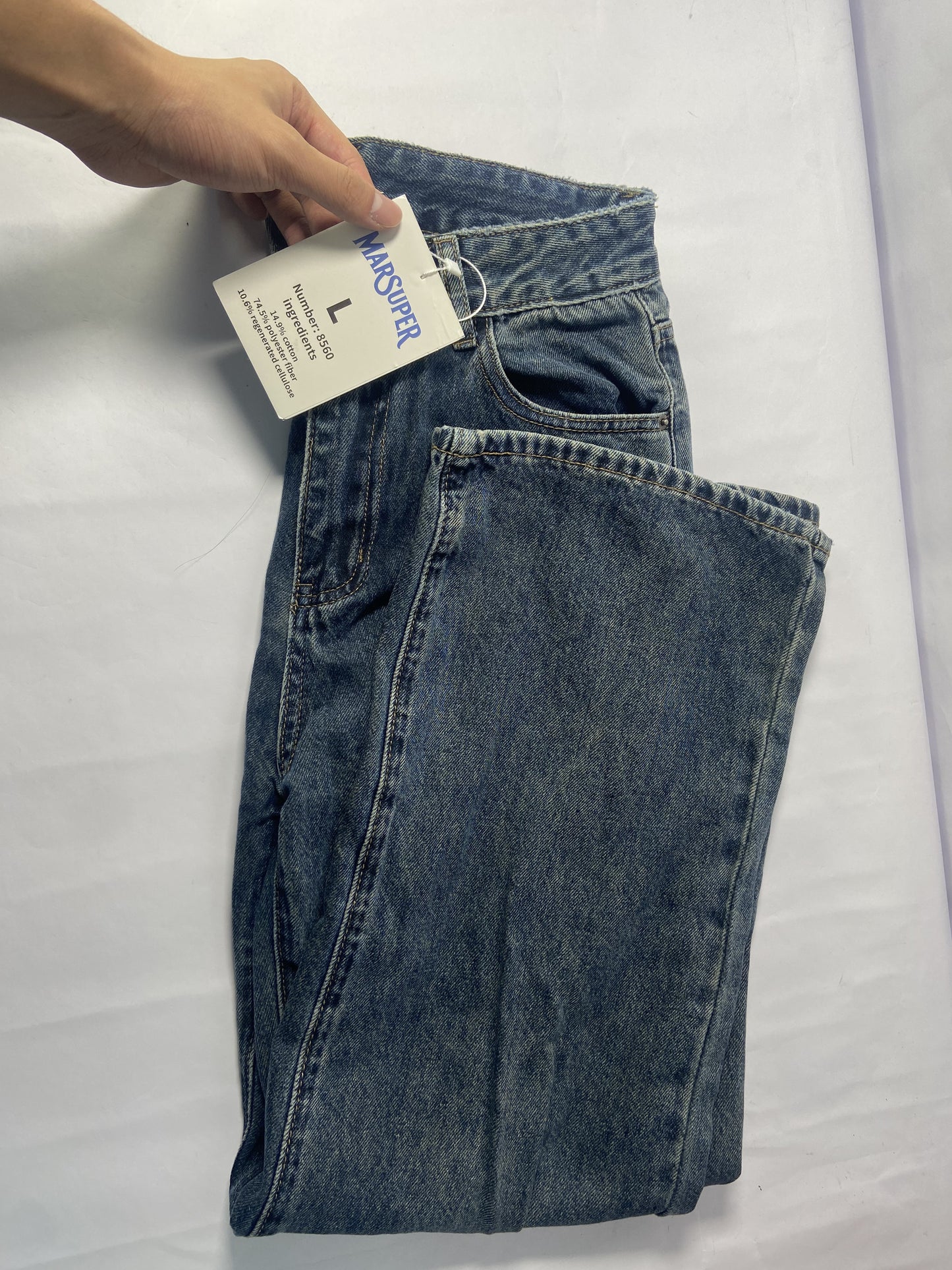 MARSUPER Pants Women's Jeans High Waisted Straight Leg Welt Pockets