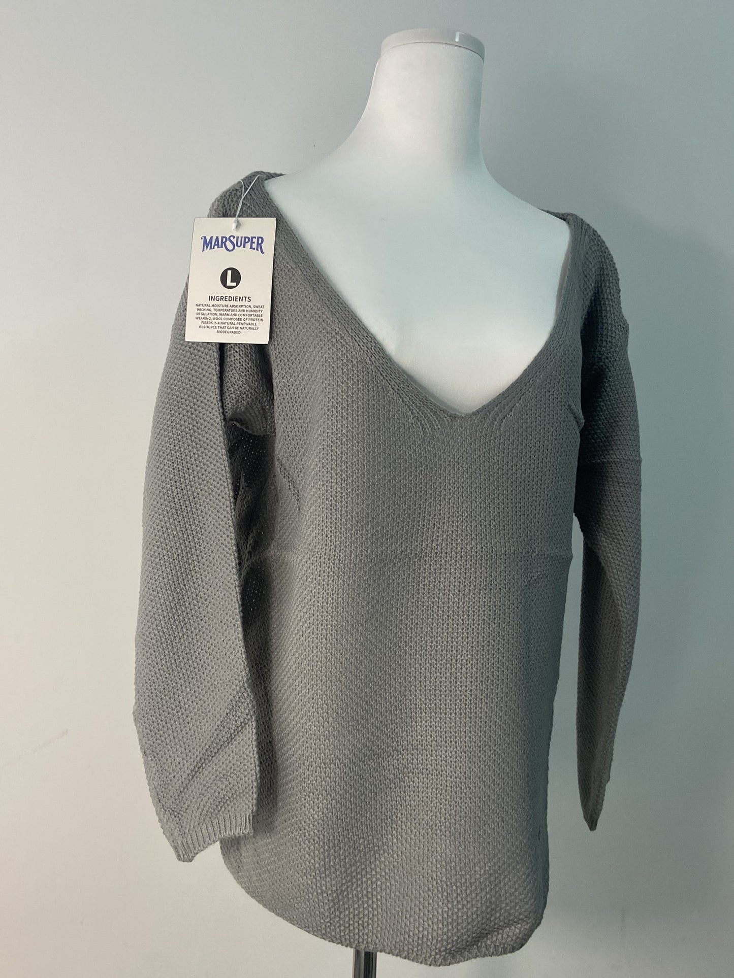 MARSUPER Sweaters Long Sleeve Tops Fashion Outfits Trendy Casual V Neck Oversize